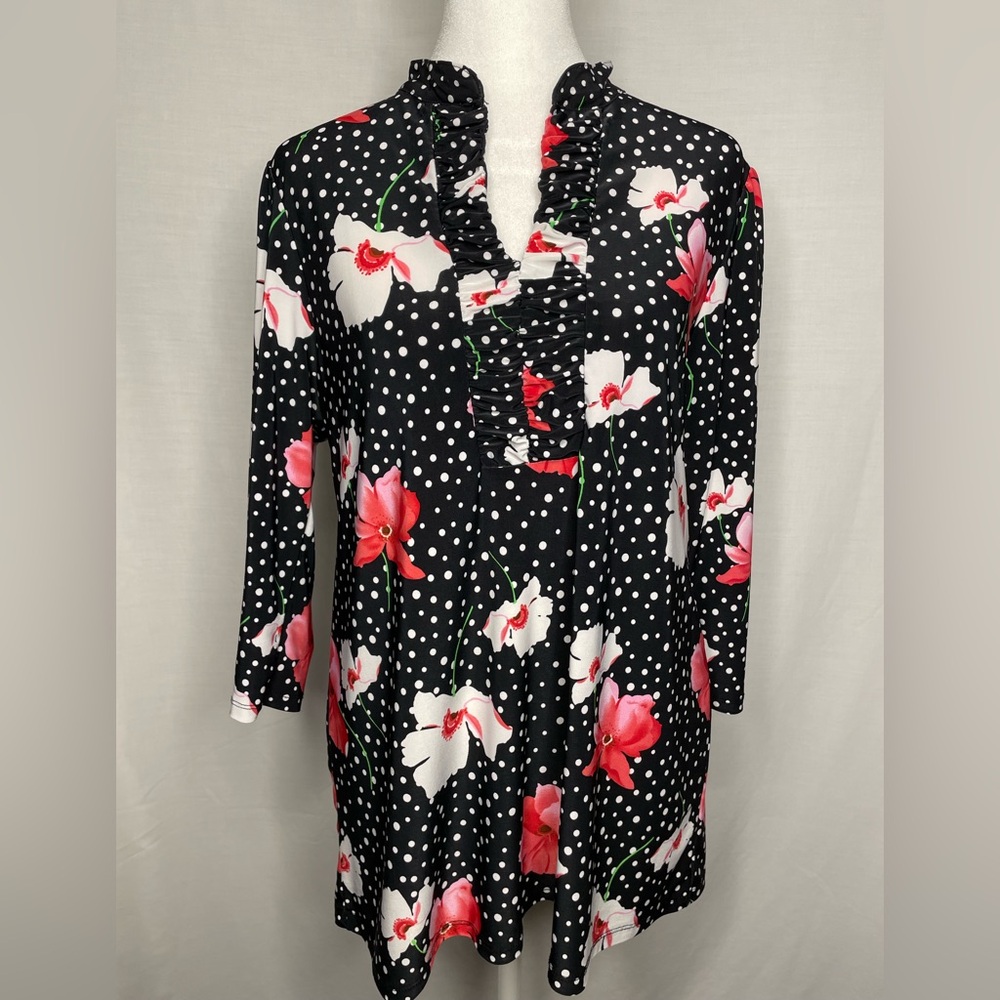 Kim Rogers Colorful  Pink/Rose Floral Shirt Size Large